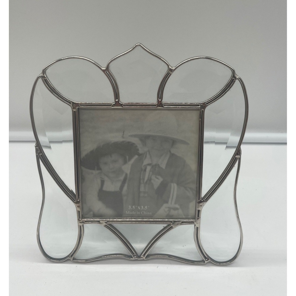 Beveled Glass Butterfly Picture Frame Silver Metal Leaded Style 3.5x3.5 Square